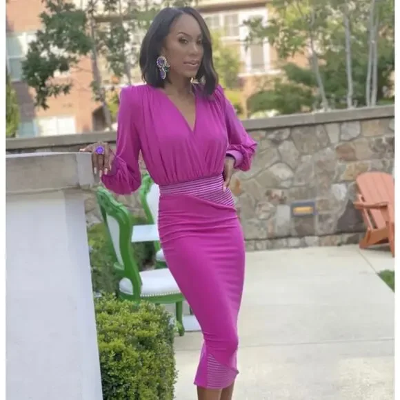 Zhivago Lover Man Dress in Berry Women L/XL/2XL Midi Maxi Hot Pink Deep V Neck - Picture 4 of 7